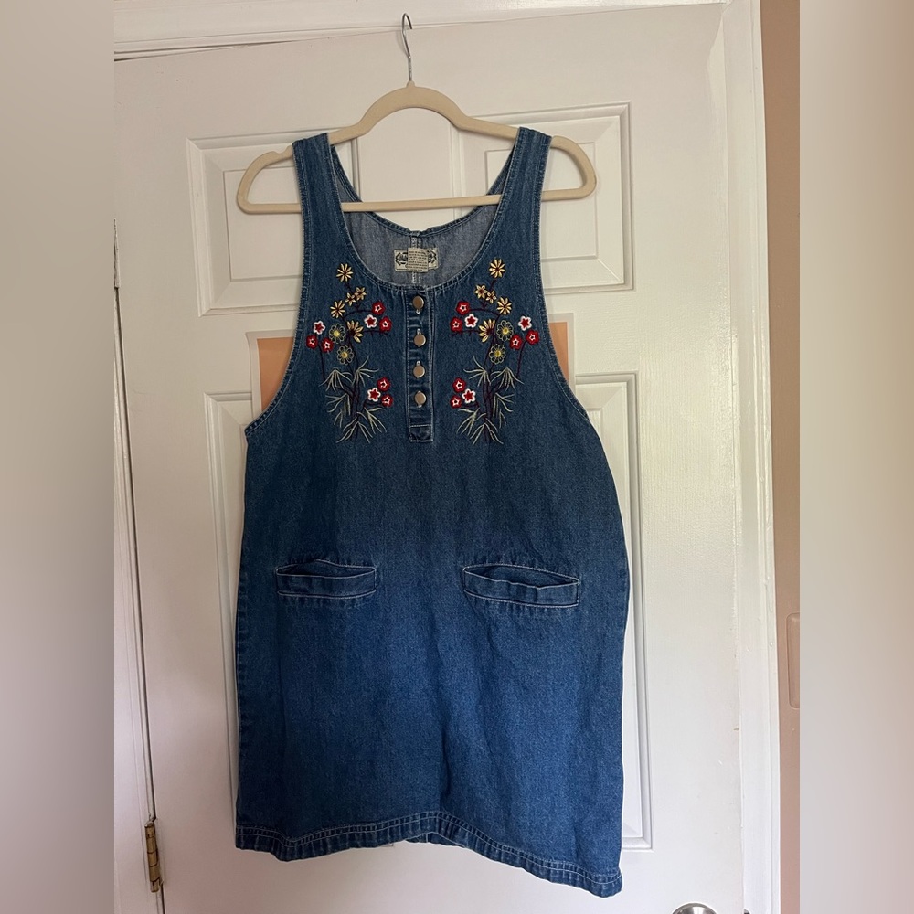 Vintage Embroidered Denim Jumper Dress